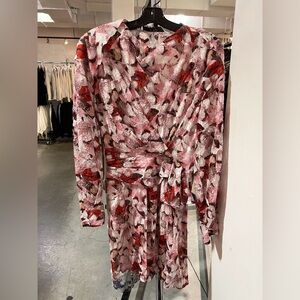 IRO Pink and Red Patterned Long Sleeve Dress